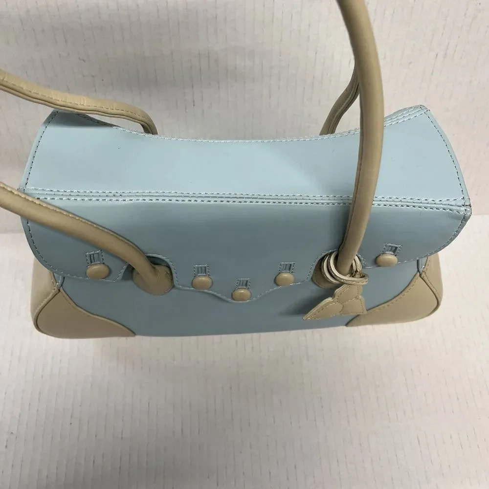 Deborah Lewis Baby Blue and Cream Double Handle Satchel Handbag NWOT - Picture 5 of 10